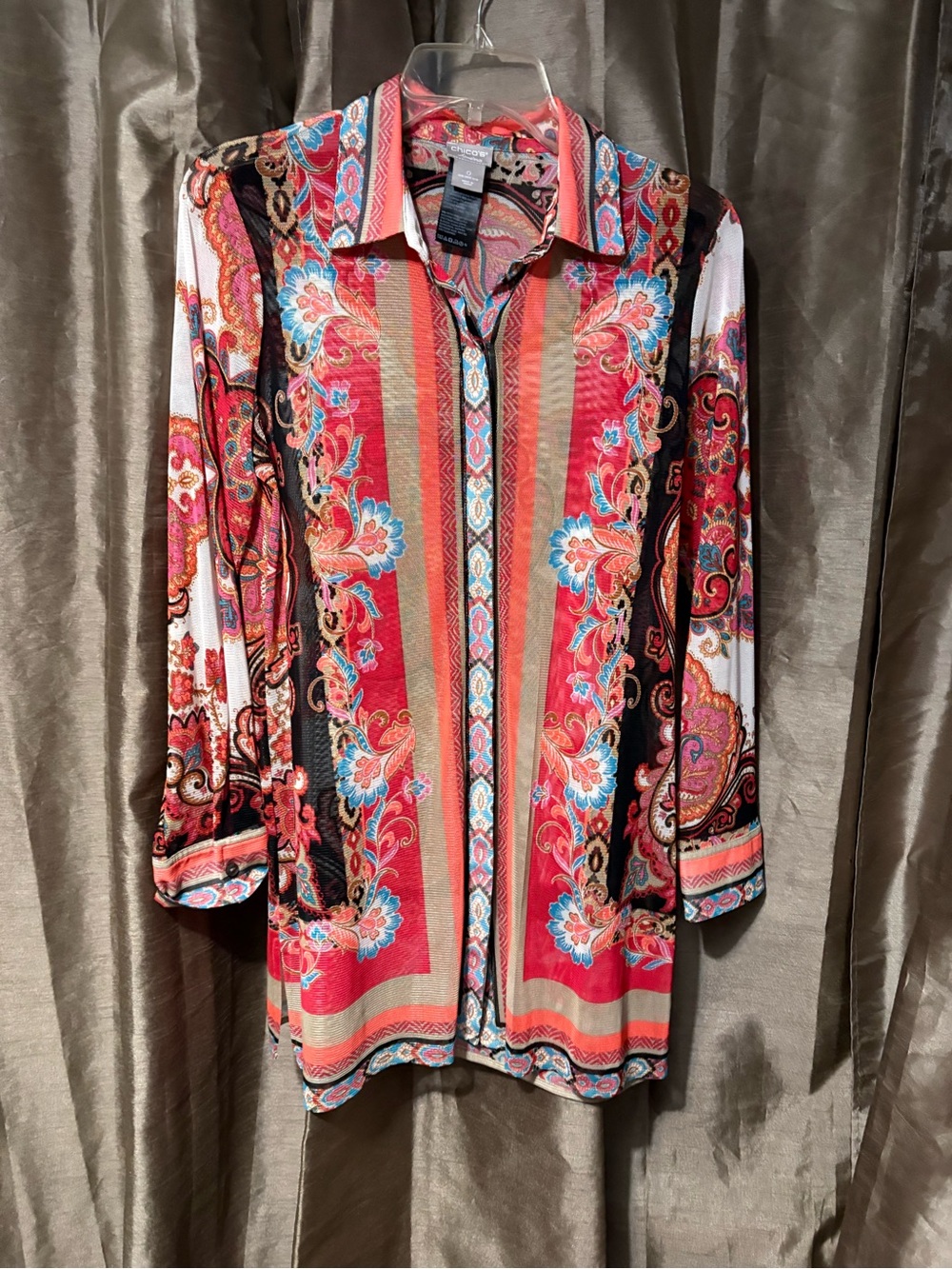 Chico's Coral Multi-Print Tunic Blazer